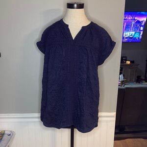 Sundance Blue Cap Sleeve Mandarin Collar Blouse
